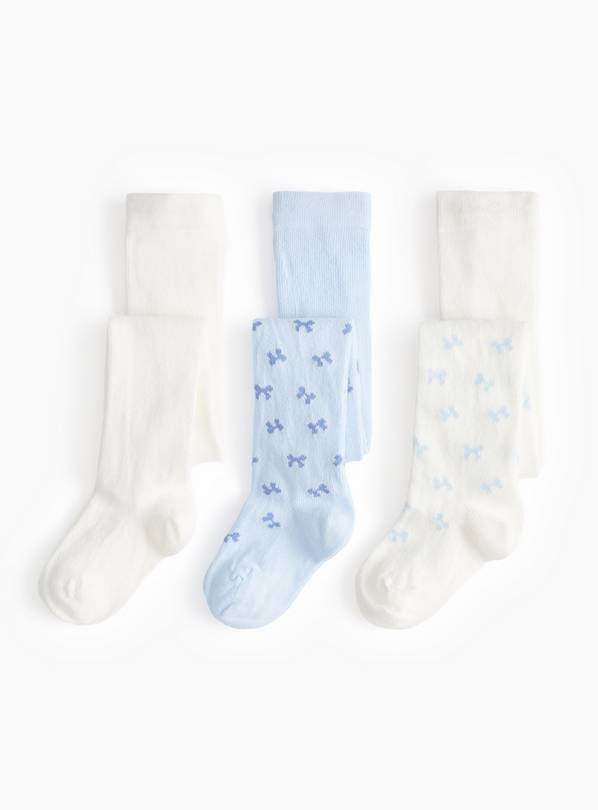 Blue & White Bow Print Tights 3 Pack 0-6 months